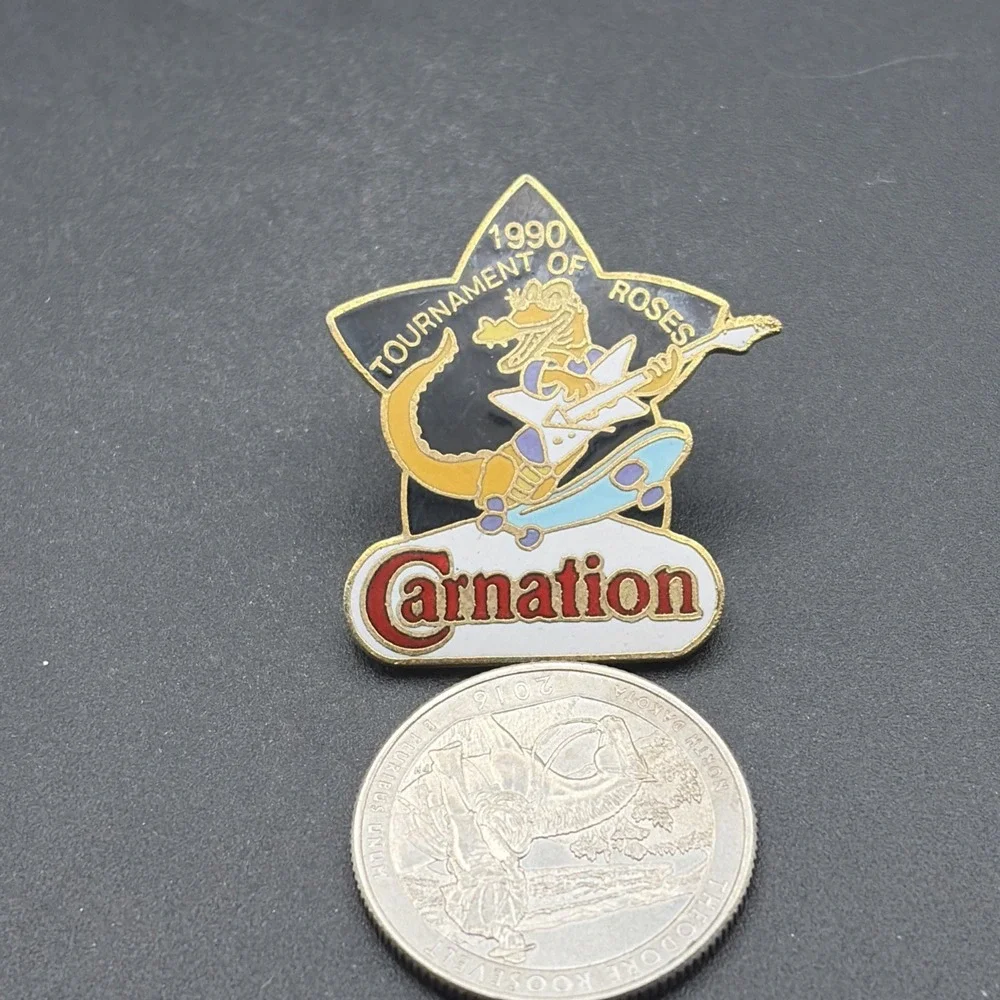 1990 Tournament Of Roses Carnation Milk Gator On Skateboard Guitar Lapel Hat Pin